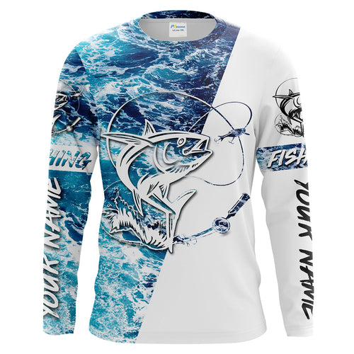 Tuna Saltwater Fishing Custom Long Sleeve Fishing Shirts, personalized Sea wave camo Fishing Shirts IPHW1661
