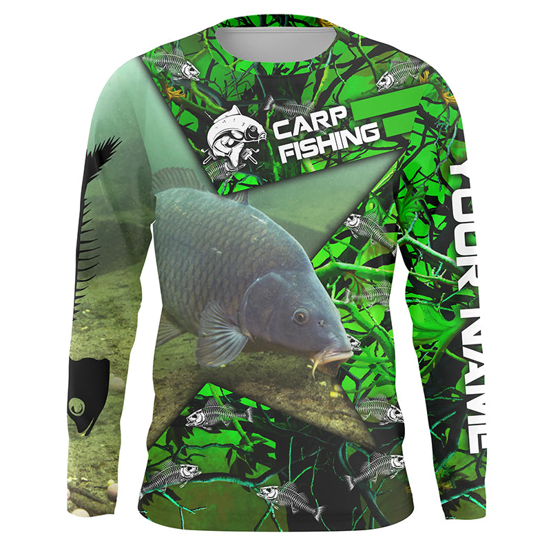 Carp Fishing Green Camo Custom Long Sleeve Fishing Shirts Uv