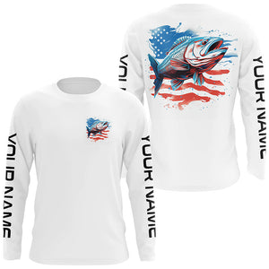 Personalized American Flag Bass Long Sleeve Fishing Shirts, Patriotic Bass Fishing Gifts IPHW5939