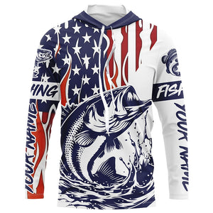 Flame American Flag Custom Bass Long Sleeve Tournament Fishing Shirts, Patriotic Bass Fishing Jersey IPHW5942