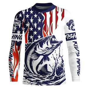 Flame American Flag Custom Bass Long Sleeve Tournament Fishing Shirts, Patriotic Bass Fishing Jersey IPHW5942