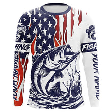 Load image into Gallery viewer, Flame American Flag Custom Bass Long Sleeve Tournament Fishing Shirts, Patriotic Bass Fishing Jersey IPHW5942