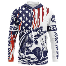 Load image into Gallery viewer, Flame American Flag Custom Walleye Long Sleeve Fishing Shirts, Patriotic Walleye Fishing Jerseys IPHW5943