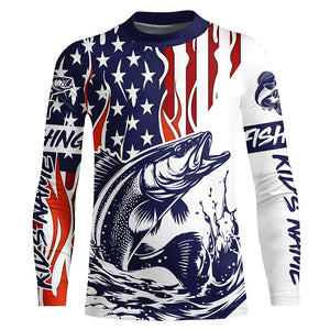 Flame American Flag Custom Walleye Long Sleeve Fishing Shirts, Patriotic Walleye Fishing Jerseys IPHW5943