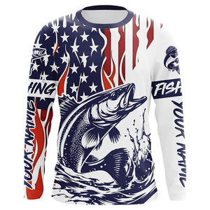 Flame American Flag Custom Walleye Long Sleeve Fishing Shirts, Patriotic Walleye Fishing Jerseys IPHW5943