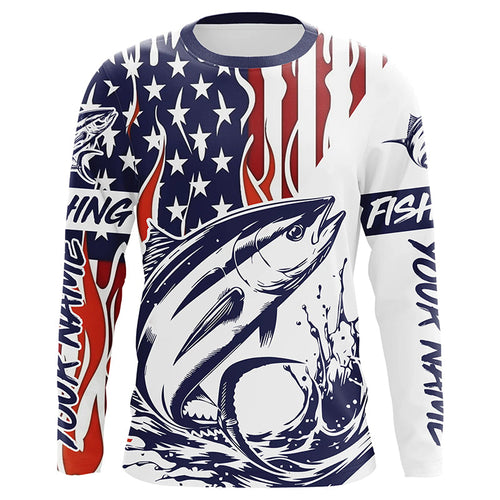 Flame American Flag Custom Tuna Long Sleeve Fishing Shirts, Patriotic Tuna Saltwater Fishing Jerseys IPHW5944