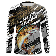 Load image into Gallery viewer, Walleye Fishing Camo Long Sleeve Fishing Shirts, Custom Walleye Tournament Fishing Jerseys IPHW5947