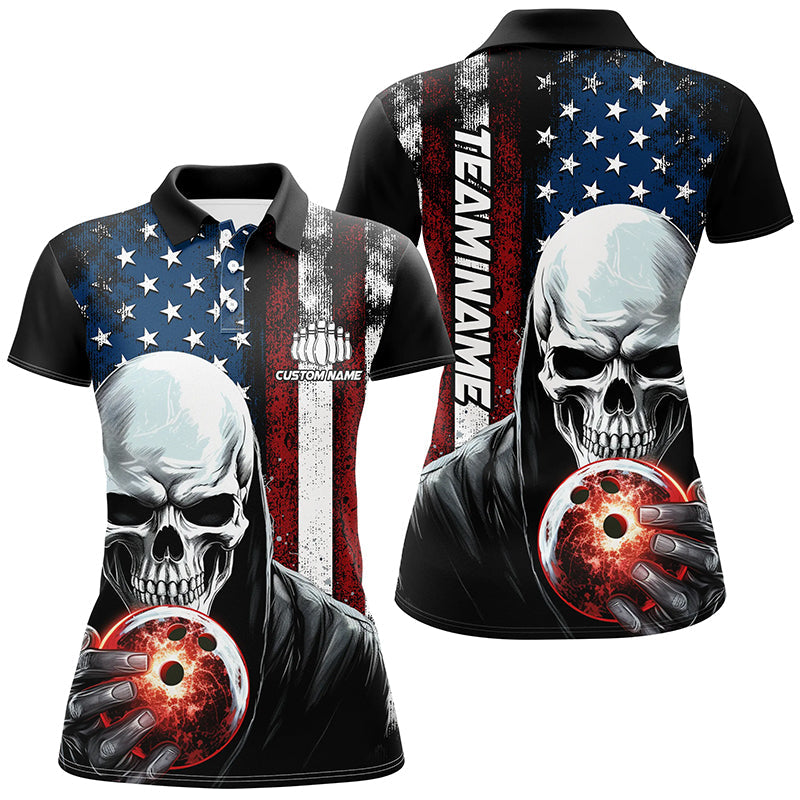 Personalized Skull Women'S Bowling Team Jersey Bowling Shirt American Bowling Polo Shirt IPHW5347