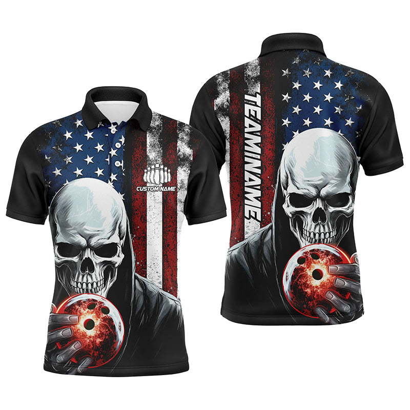 Personalized Skull Men'S Bowling Team Jersey Bowling Shirt American Bowling Polo Shirt IPHW5347