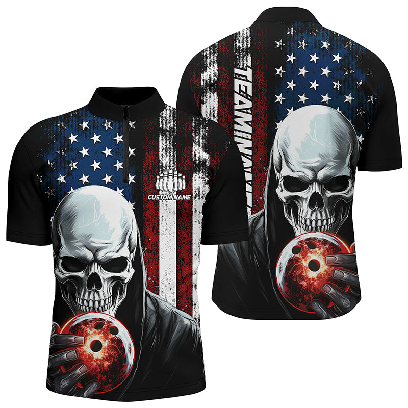 Personalized Skull Men'S Bowling Team Jersey Bowling Shirt American Bowling Polo Shirt IPHW5347