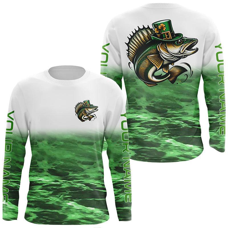 Custom St Patrick'S Day Walleye Long Sleeve Fishing Shirts, St Patty'S Day Walleye Fishing Jerseys IPHW5835