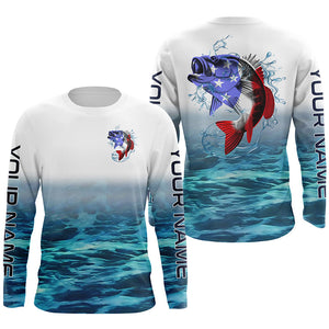 Bass Fishing American Flag patriotic UV protection Custom name long sl –  ChipteeAmz