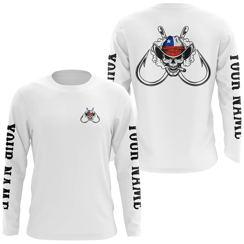 Texas Flag Texas Cowboy Skull Fishing Shirt, Personalized Texas Fishing Jerseys IPHW5076
