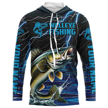 Load image into Gallery viewer, Blue Thunder Lightning Custom Walleye Long Sleeve Tournament Fishing Shirts, Walleye Fishing Jerseys IPHW5996