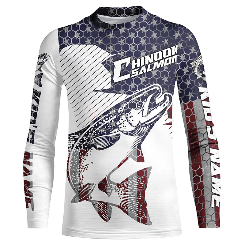 Chinook King Salmon American Flag Custom Fishing Shirts, Patriotic Sal –  ChipteeAmz