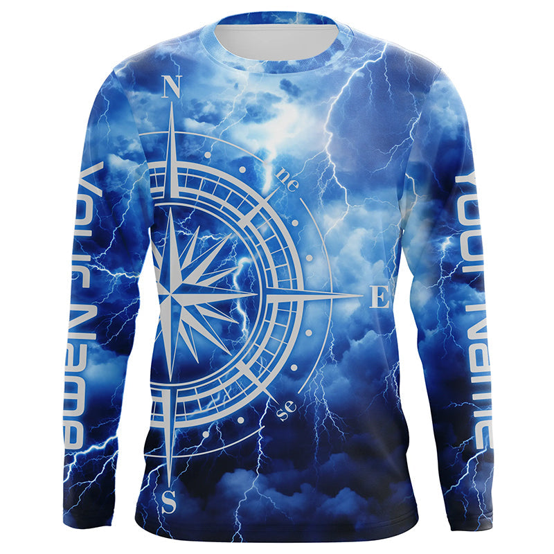 Custom Thunder Storm Compass Long Sleeve Performance Fishing Shirts, Deep Sea Fishing Shirts IPHW4950