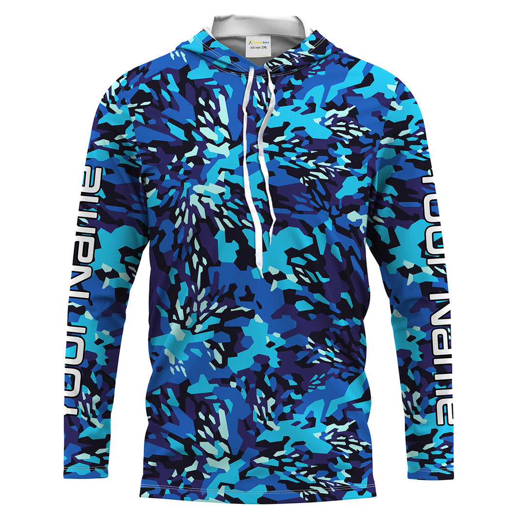 Blue Fishing Hunting camo Custom Long Sleeve performance Fishing Shirts UV Protection IPHW1549