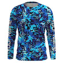 Load image into Gallery viewer, Blue Fishing Hunting camo Custom Long Sleeve performance Fishing Shirts UV Protection IPHW1549