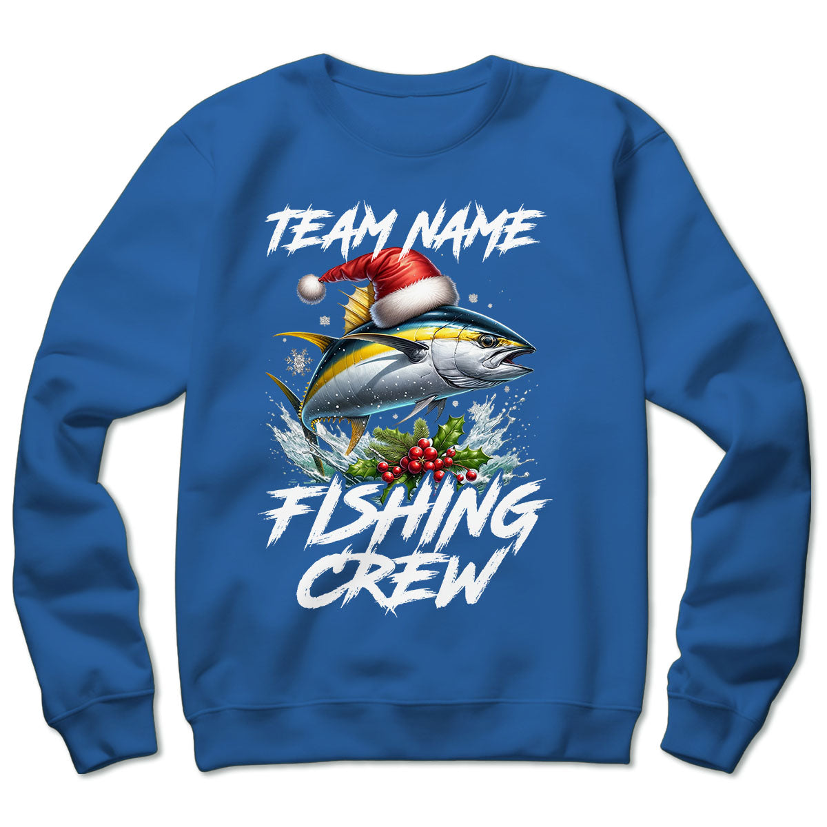 Custom Christmas Yellowfin Tuna Fishing Team Shirts, Tuna Fishing Crew Sweatshirt Fishing Gifts IPHW5666