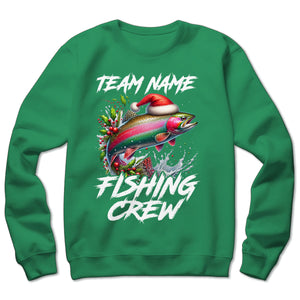 Custom Christmas Rainbow Trout Fishing Team Shirts, Trout Fishing Crew Sweatshirt Fishing Gifts IPHW5667