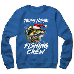 Custom Christmas Walleye Fishing Team Shirts, Walleye Fishing Crew Sweatshirt, Christmas Fishing Gifts IPHW5668