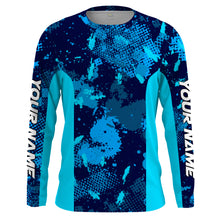 Load image into Gallery viewer, Fishing teal blue camo Custom UV Long Sleeve Fishing Shirts, UV Protection Outdoor shirts - IPHW1225