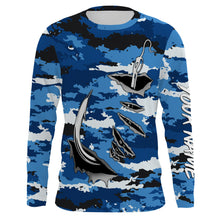 Load image into Gallery viewer, Fishing camo Fish hook Custom Long sleeve performance Fishing Shirts, blue camo Fishing jerseys IPHW2932