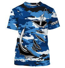 Load image into Gallery viewer, Fishing camo Fish hook Custom Long sleeve performance Fishing Shirts, blue camo Fishing jerseys IPHW2932