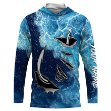 Load image into Gallery viewer, Fishing camo Fish hook Custom Long sleeve performance Fishing Shirts, sea waves camo Fishing jerseys IPHW2934