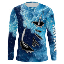 Load image into Gallery viewer, Fishing camo Fish hook Custom Long sleeve performance Fishing Shirts, sea waves camo Fishing jerseys IPHW2934