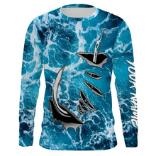 Load image into Gallery viewer, Fishing camo Fish hook Custom Long sleeve performance Fishing Shirts, sea waves camo Fishing jerseys IPHW2935