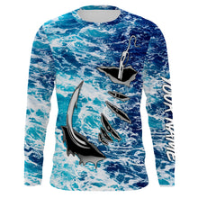 Load image into Gallery viewer, Fishing camo Fish hook Custom Long sleeve performance Fishing Shirts, sea waves camo Fishing jerseys IPHW2936