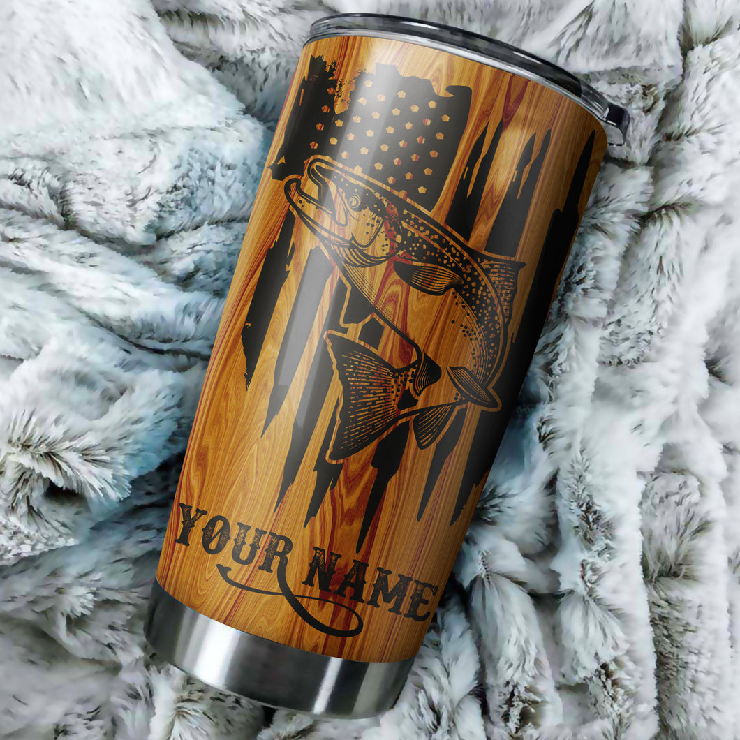Chinook King Salmon Fishing Tumbler American Flag Custom Stainless steel Tumbler cup | personalized Patriotic Fishing gifts 4th of July - IPHW34