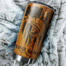 Load image into Gallery viewer, Striped Bass Fishing Tumbler American Flag Custom Stainless steel Tumbler cup | personalized Patriotic Fishing gifts 4th of July - IPHW38