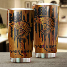 Load image into Gallery viewer, Striped Bass Fishing Tumbler American Flag Custom Stainless steel Tumbler cup | personalized Patriotic Fishing gifts 4th of July - IPHW38