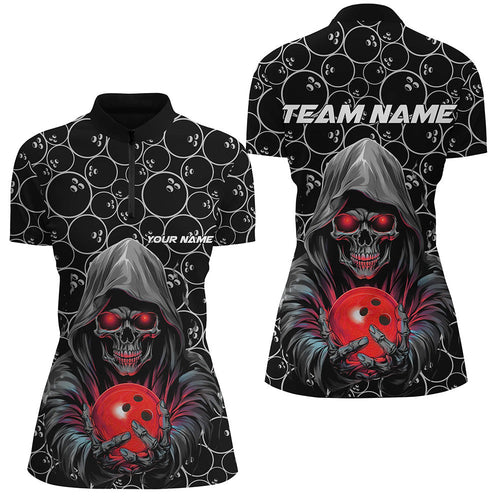 Custom Bowlers Outfits Skull Red Bowling Quarter Zip Shirts Women Bowling League Jerseys IPHW5388