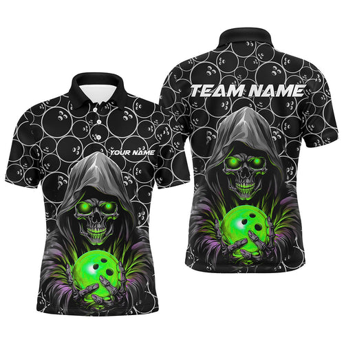 Custom Bowlers Outfits Skull Green Bowling Polo Shirts Men Bowling League Team Jerseys IPHW5389