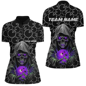 Custom Bowlers Outfits Skull Purple Bowling Quarter Zip Shirts Women Bowling League Jerseys IPHW5390