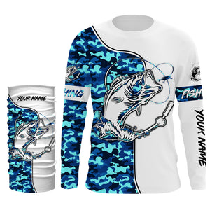 Custom Largemouth Bass Fishing Shirts Sea camo UV protection Sun shirts - personalized Long sleeves fishing apparel gift for men, women and kids IPHW116