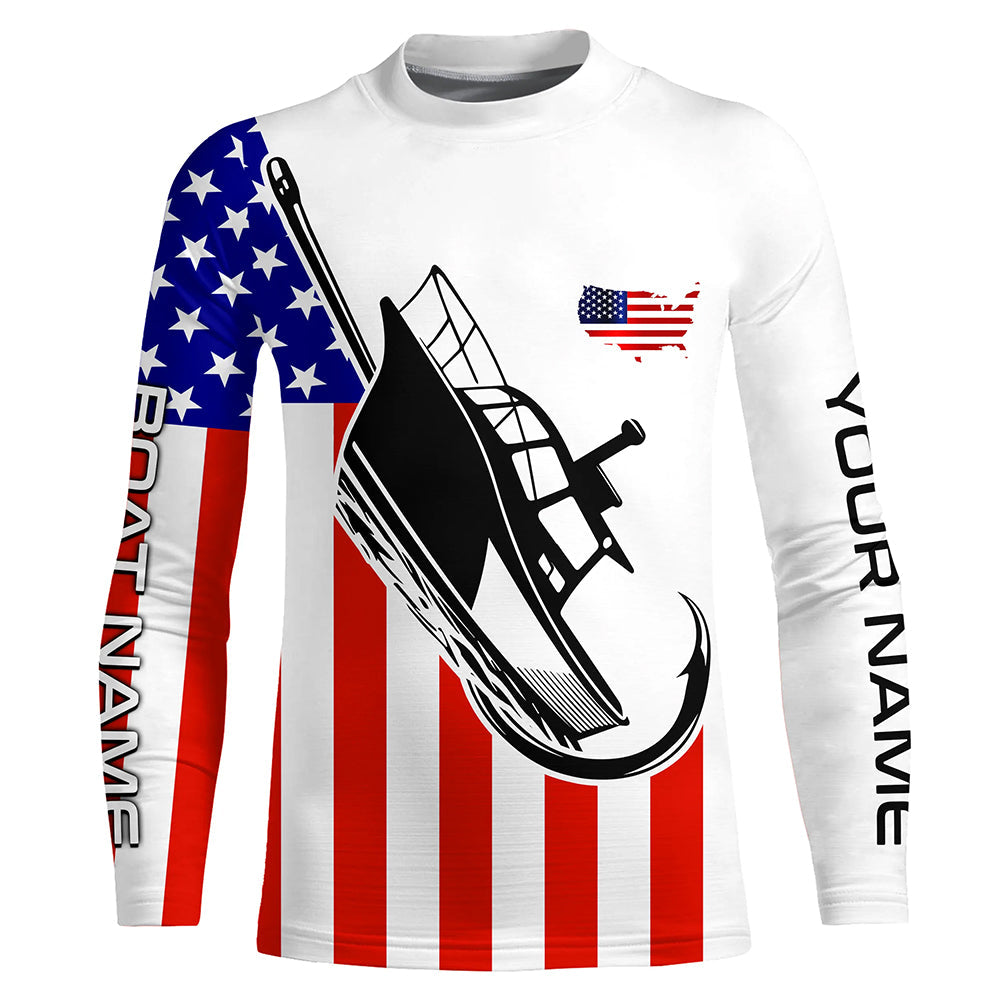 Custom Deep Sea Fishing Shirts With Boat Name, American Flag Saltwater Fishing Shirts IPHW4761
