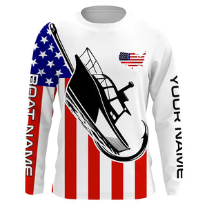 Custom Deep Sea Fishing Shirts With Boat Name, American Flag