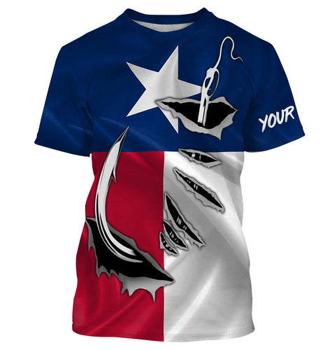 Texas Flag Fishing Saltwater Long Sleeve Customized Name Fishing Shirts UV Protection NQS2567, Kid Long Sleeves UPF / XL