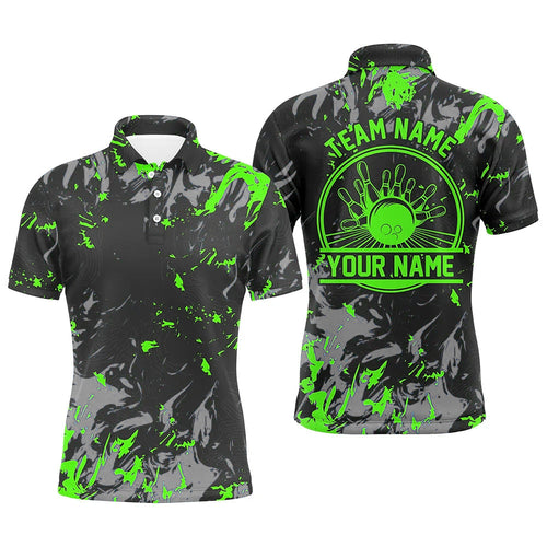 Personalized Bowling Polo Shirts For Men, Bowling Balls And Pins Bowling Team Shirts | Green IPHW5398