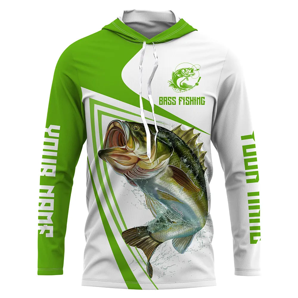 Myfihu Personalized Bass Fishing Jerseys, Bass Fishing Long Sleeve Fishing Tournament Shirts | Green IPHW1862, Long Sleeves UPF + Face Shield / S