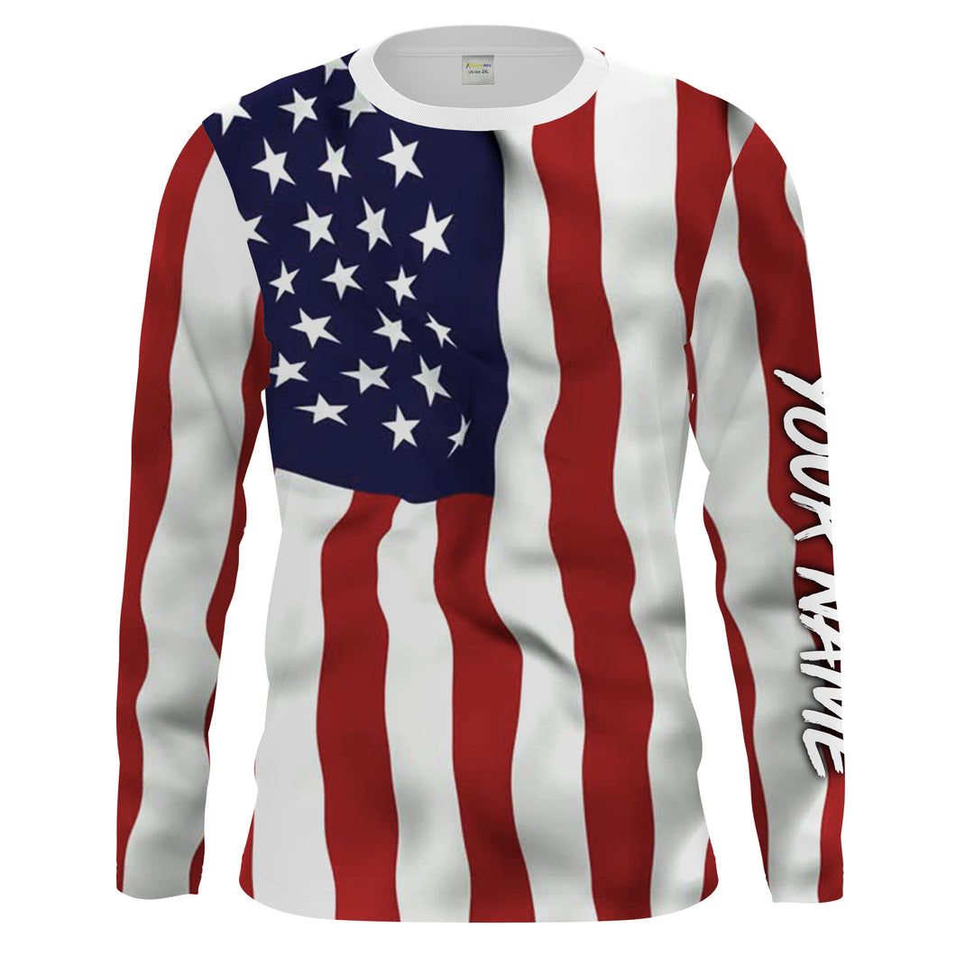 Personalized 3D American Flag Patriotic Long Sleeve performance Shirts, UV Protection IPHW1107