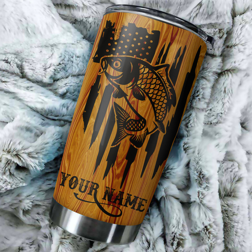 Carp Fishing Tumbler American Flag Custom Stainless steel Tumbler cup | personalized Patriotic Fishing gifts 4th of July - IPH2429