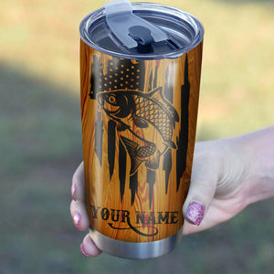 Carp Fishing Tumbler American Flag Custom Stainless steel Tumbler cup | personalized Patriotic Fishing gifts 4th of July - IPH2429