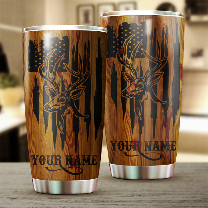 Best Deer Hunting American Flag Custom name 1PC Stainless Steel Tumbler Cup - Personalized gift ideas for Deer Hunters - IPH2430