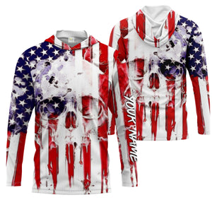 Skull American Flag Custom Long Sleeve performance Shirts, personalized Patriotic 4th of july apparel - IPHW1275