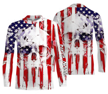 Load image into Gallery viewer, Skull American Flag Custom Long Sleeve performance Shirts, personalized Patriotic 4th of july apparel - IPHW1275